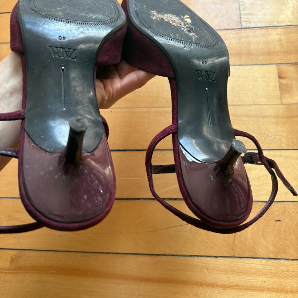 Zara Sz 9 (40) Burgundy Wine Color Pointy Toes Kitten Heels - Picture 4 of 8